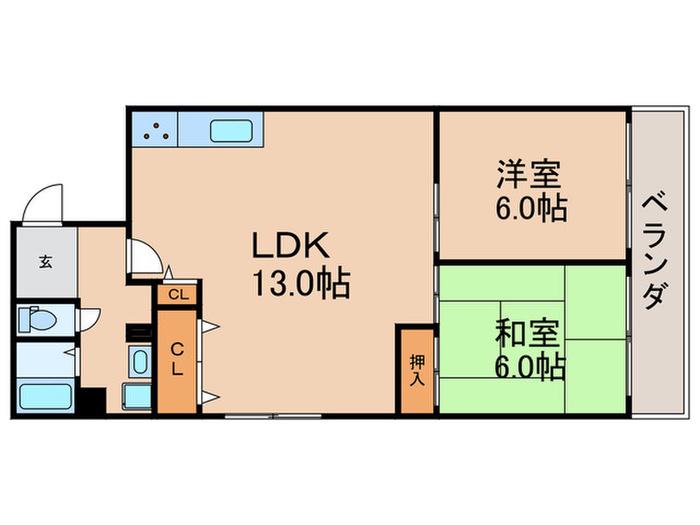 生島リバーサイドマンションA棟(2LDK/7階)の間取り写真