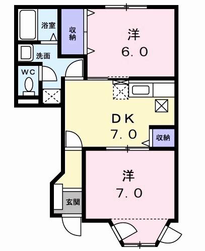 トランキルSAIBARA(2DK/1階)の間取り写真