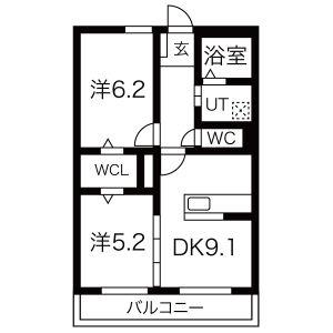ソーヴィニヨン・ハート(2DK/2階)の間取り写真
