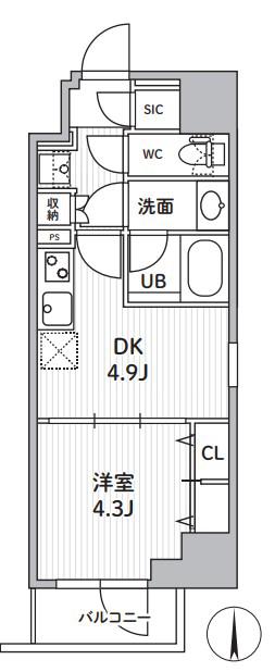 S-RESIDENCE住吉AQUACHT(1DK/6階)の間取り写真