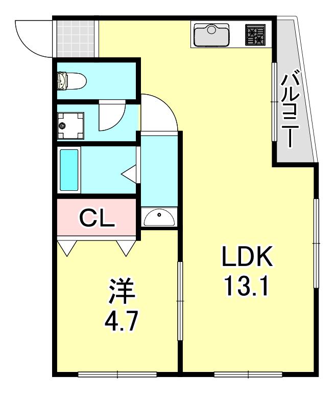 杣御影ハイム(1LDK/2階)の間取り写真