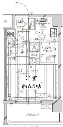 レガリス品川南大井パークサイド(1K/6階)の間取り写真