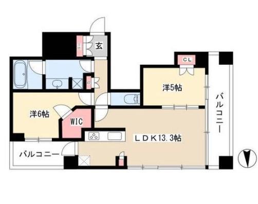シティタワー名古屋久屋大通公園(2LDK/5階)の間取り写真