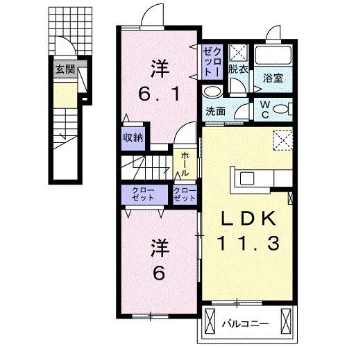 オーブ下田井C(2LDK/2階)の間取り写真