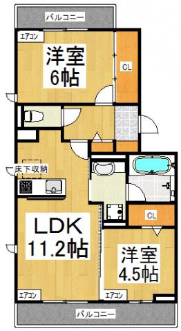 キャトルセゾン(2LDK/3階)の間取り写真