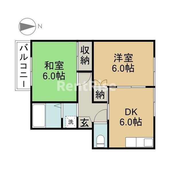 サンリバーII A棟(2DK/1階)の間取り写真