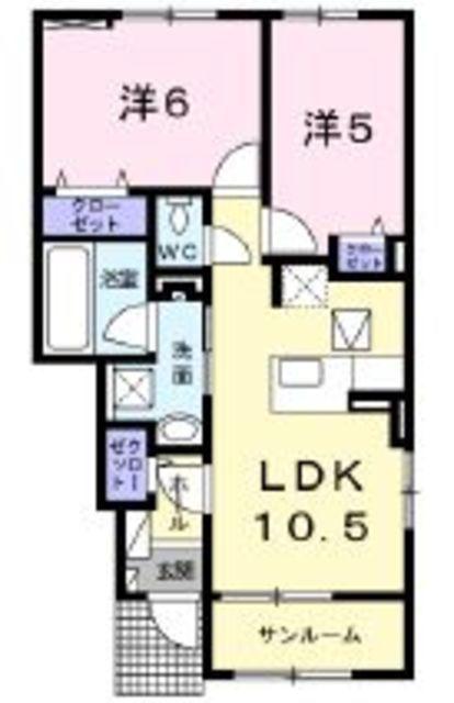 グランディール天神(2LDK/1階)の間取り写真