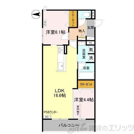 TORISIA千里丘III(2LDK/1階)の間取り写真