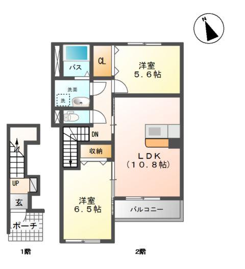 てらす はに(2LDK/2階)の間取り写真