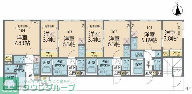 カインドネス狭山ヶ丘ノース(1DK/3階)の間取り写真