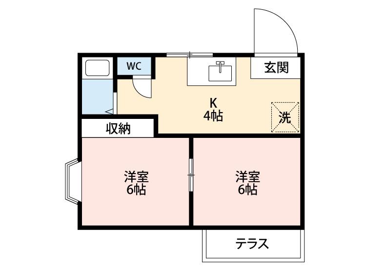 ベルフラットII(2DK/2階)の間取り写真