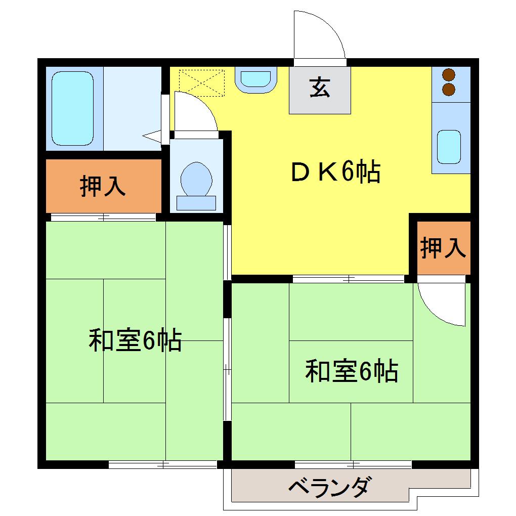 フレグランス川島 A棟(2DK/2階)の間取り写真
