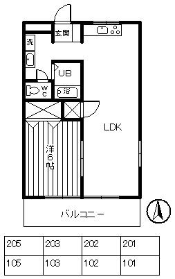 メゾンブルーム(1LDK/2階)の間取り写真