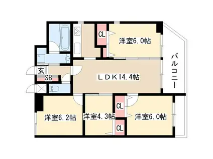 フォンターナ名昭(4LDK/10階)の間取り写真