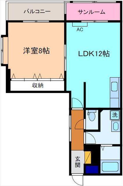 プランドール花里(1LDK/1階)の間取り写真