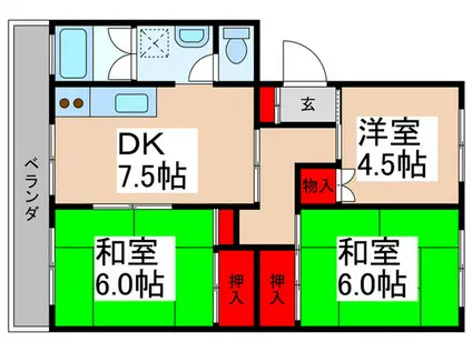 フラワリー霞ヶ関1(3DK/4階)の間取り写真