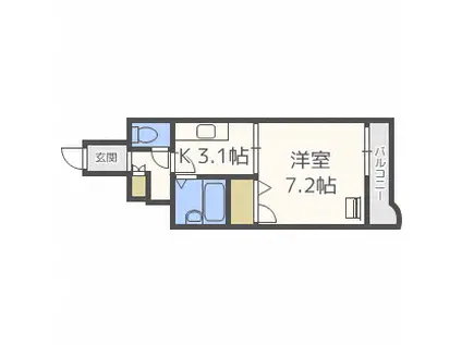 エンドレス三井平和通I(1K/4階)の間取り写真