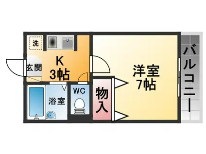 シードル甲東園(1K/2階)の間取り写真