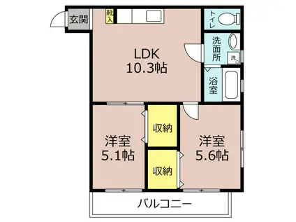 マーリエOKOSHI(2LDK/2階)の間取り写真