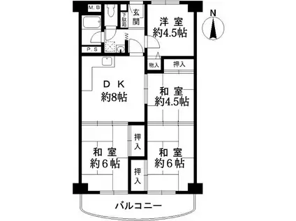 南茨木ハイタウン美沢 F棟(4DK/7階)の間取り写真
