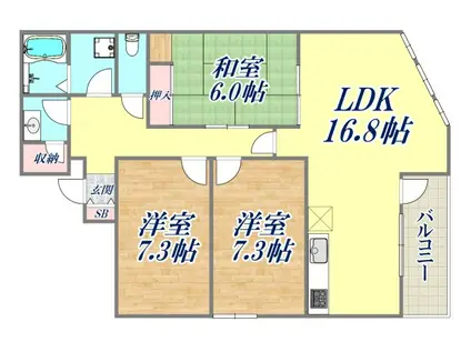 おおきに花川サニーアパートメント(3LDK/1階)の間取り写真