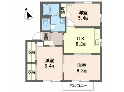 シャーメゾン宮崎(3DK/1階)の間取り写真