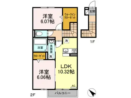 レーヴ豊栄(2LDK/2階)の間取り写真