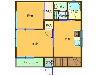 日成コーポ2号館(2DK/2階)の間取り写真