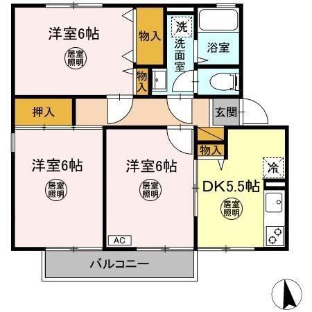 ウィンベル四番館(3DK/1階)の間取り写真