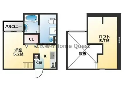 CERESTE弥刀(1K/2階)の間取り写真