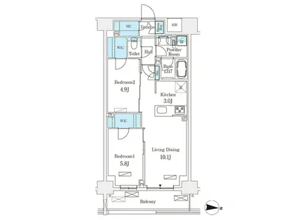 ロイジェントパークス押上錦糸町(2LDK/2階)の間取り写真