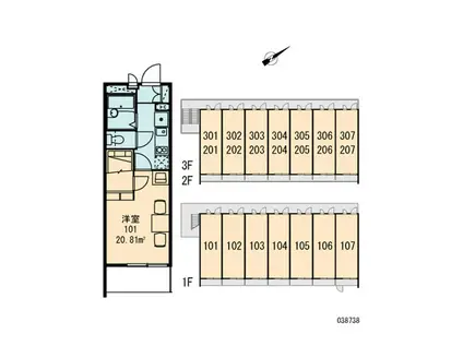 レオパレスまほろば高見(ワンルーム/3階)の間取り写真