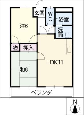 ハイツ園城(2LDK/3階)の間取り写真