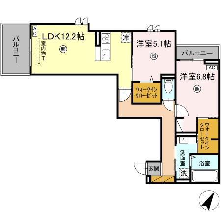 プロスター元山町(2LDK/3階)の間取り写真