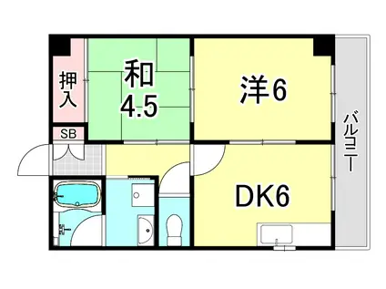 ミツワレジデンス甲子園口(2DK/2階)の間取り写真