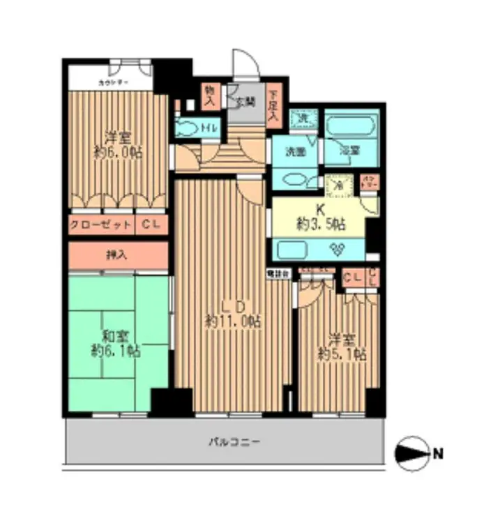 リーデンスタワー高層棟 16階階 間取り