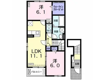 カーサ・プラシード(2LDK/2階)の間取り写真