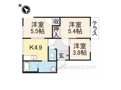 ボナール高塚台D棟(3K/1階)の間取り写真