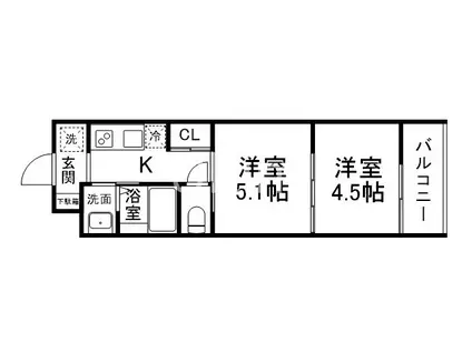 アドバンス京都リエートI(2K/4階)の間取り写真