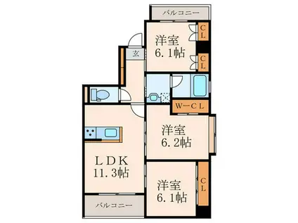 ヒルクレスト小倉高峰グランデ(3LDK/5階)の間取り写真