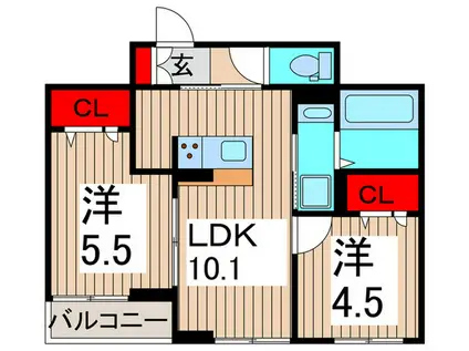 セレスティア西綾瀬(2LDK/1階)の間取り写真