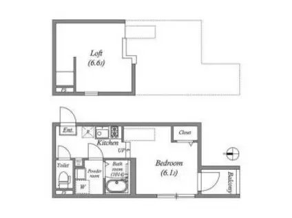ハーモニーテラスフォース椥辻(ワンルーム/2階)の間取り写真