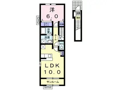 カーサ・プリムラ(1LDK/2階)の間取り写真