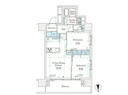 ハビテ本厚木(3LDK/2階)の間取り写真
