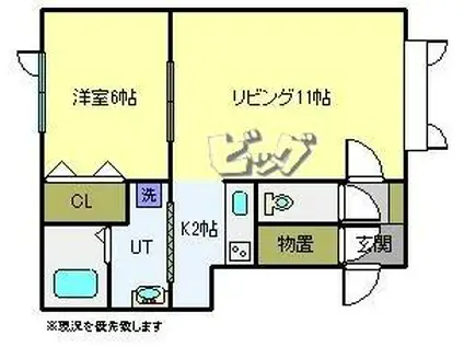 ハスコート赤平(1LDK/1階)の間取り写真