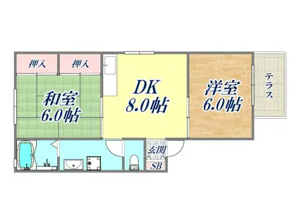 パークヴィラ南塚口B棟(2DK/1階)の間取り写真