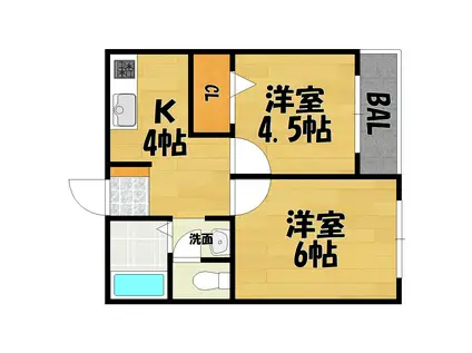 金沢マンション(2K/4階)の間取り写真