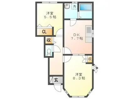 トレステーラUSA B(2DK/1階)の間取り写真