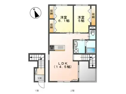 ベルフルール(2LDK/2階)の間取り写真