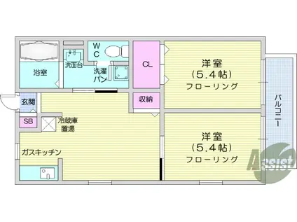 GRANDEE ZEN(2DK/2階)の間取り写真